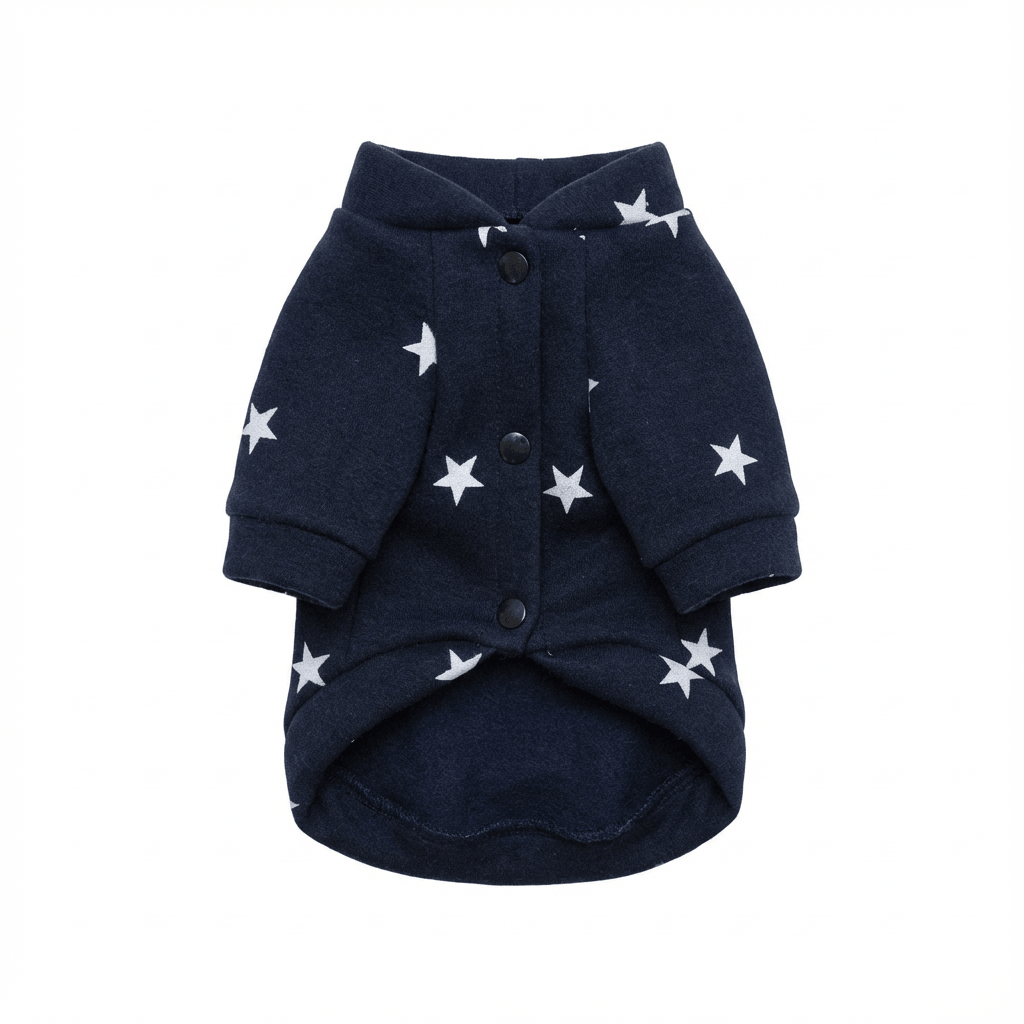 Cozy Star-Print Dog Pullover, stylish winter jacket for dogs, features adorable star pattern, Dogs & Cats brand.