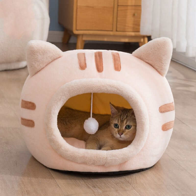 CozyCave Winter Cat Bed with soft insulated interior for Cats & Dogs, perfect winter retreat.