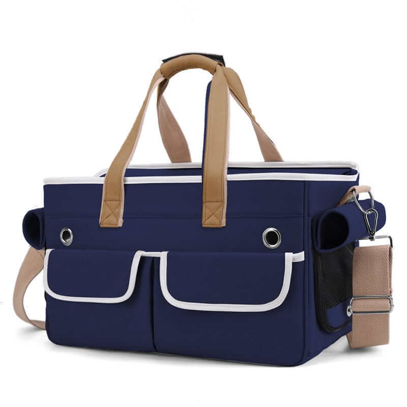 CozyCloud Soft-Sided Pet Carrier, navy fabric, comfortable travel bag for small dogs and cats, airline-approved.