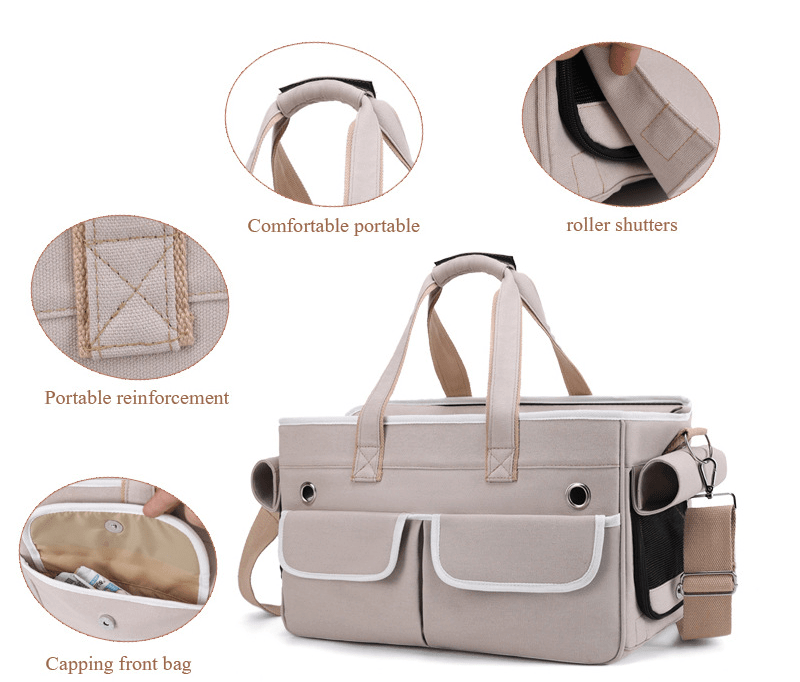 CozyCloud Soft-Sided Pet Carrier features portable design, comfortable handles, roller shutters, and convenient front pockets.