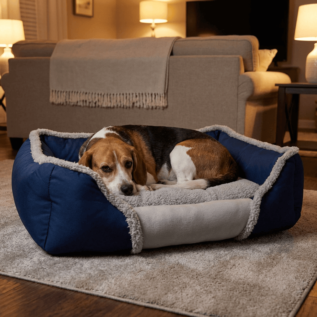 Creative Square Warm Winter Dog Bed for dogs and cats, ultra-soft material, warm and comfy design, reduces pet anxiety.