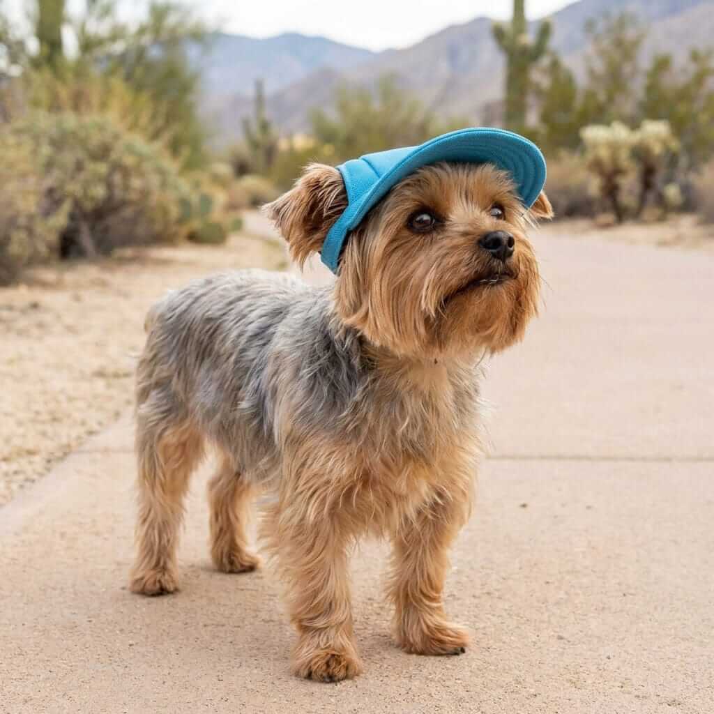 Cut Out Dog Baseball Cap on a stylish dog, featuring adjustable strap and ultra-soft lining from Dogs & Cats brand.