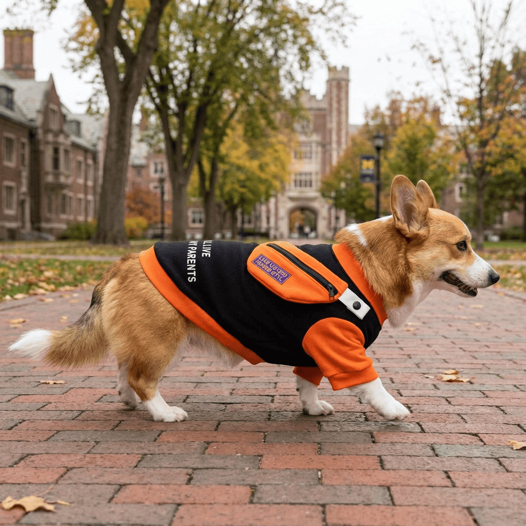 Detachable School Bag Dog Sweater featuring soft fabric, short sleeves, and comfortable design for dogs & cats.