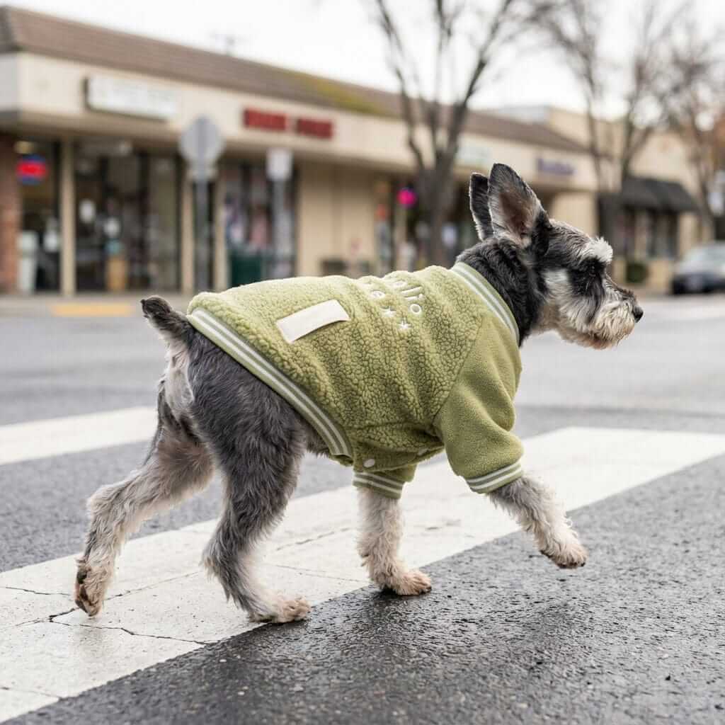 Dog Cashmere Coat on a dog walking, showcasing lightweight warmth and breathability for dogs, by Dogs & Cats brand.