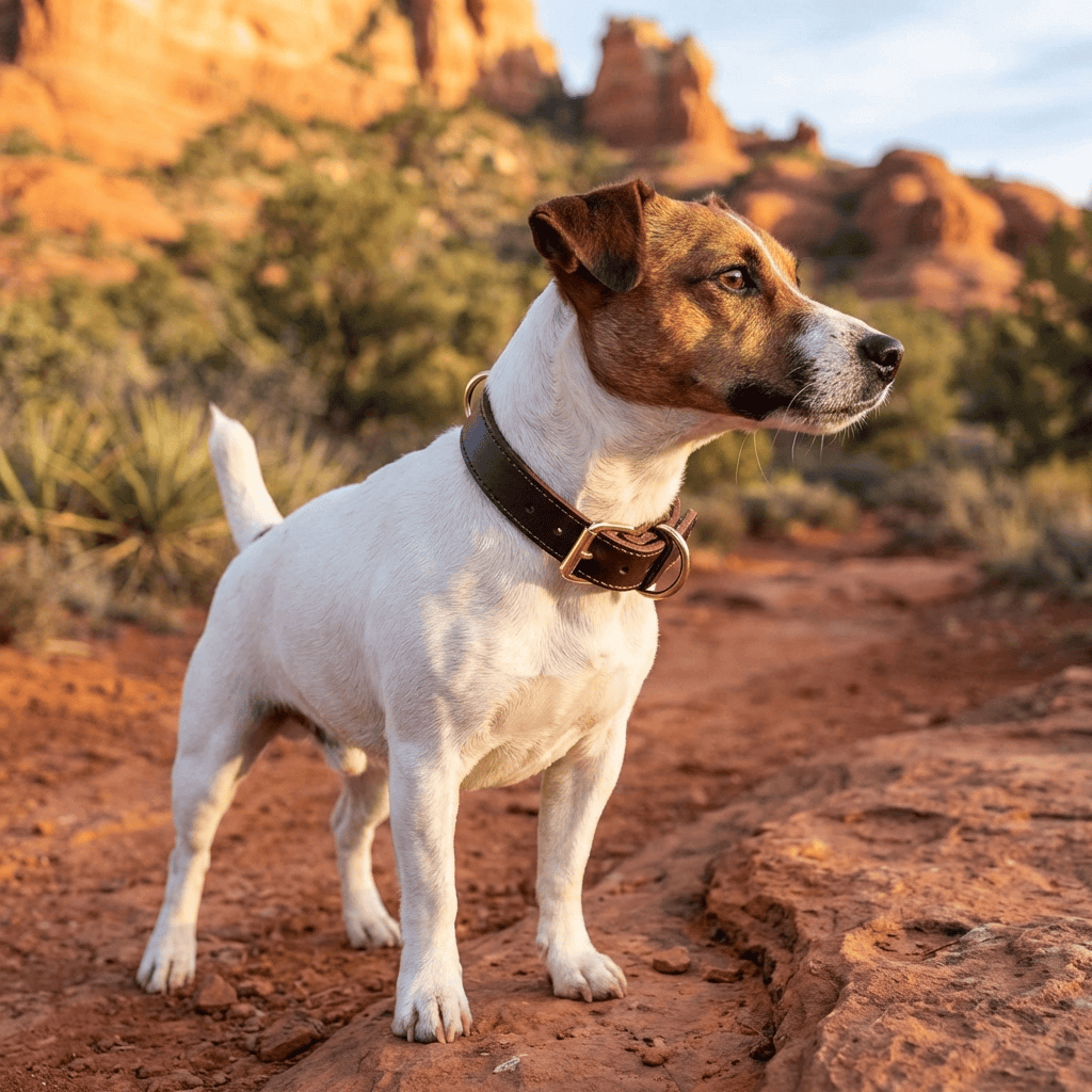 Dog Leather Adjustable Collar on a dog in a natural outdoor setting, showcasing its durability and style for Dogs & Cats.