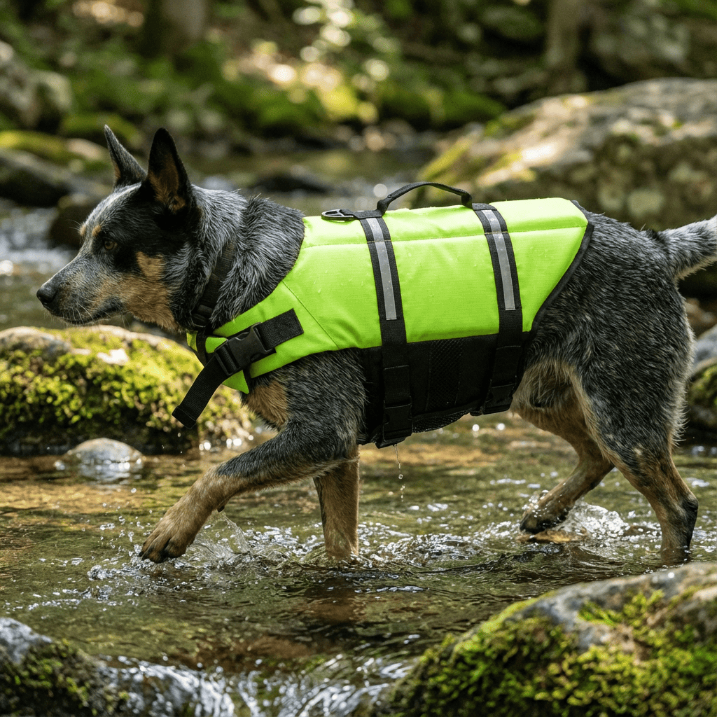 Dog's Life Jacket for dogs, adjustable straps, comfortable fit, Dogs & Cats brand, perfect for swimming and outdoor fun.