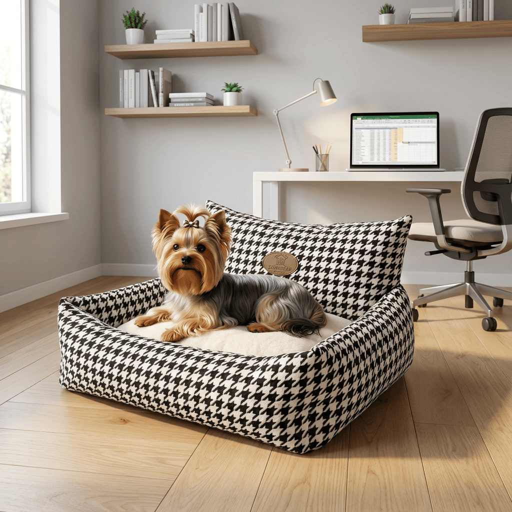 Eco-Friendly Luxury Orthopedic Pet Bed with stylish houndstooth pattern for dogs and cats, providing ultimate comfort and support.