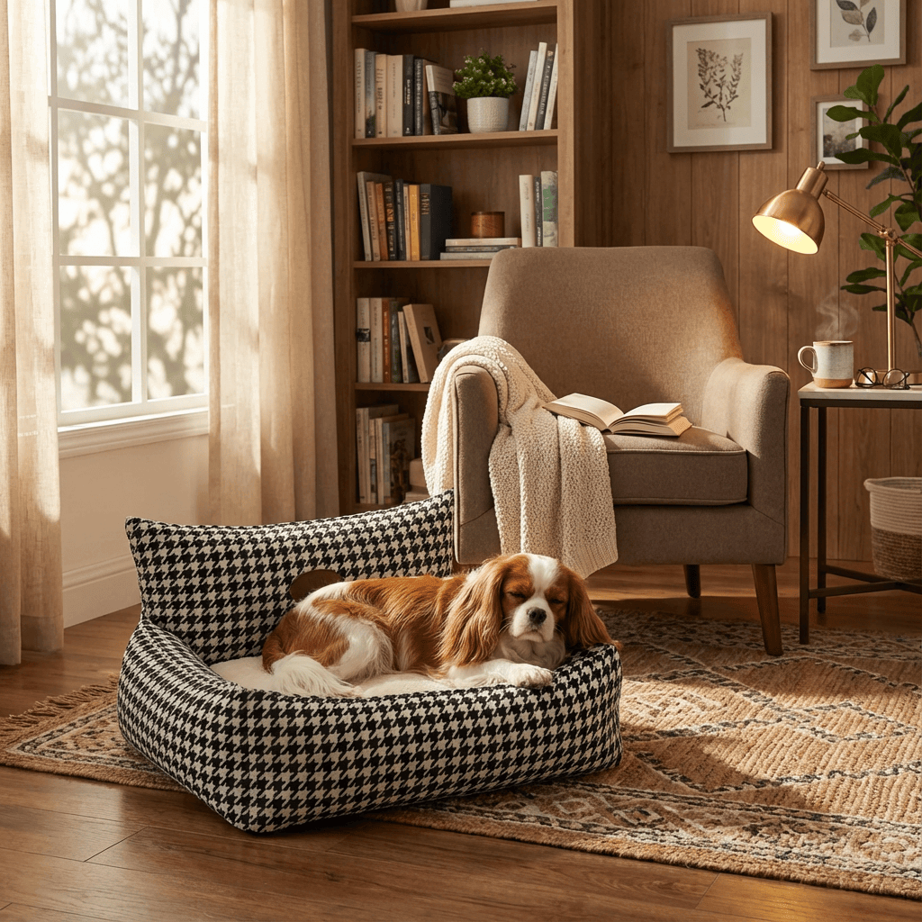 Eco-Friendly Luxury Orthopedic Pet Bed for Dogs & Cats, featuring houndstooth pattern, stylish comfort.