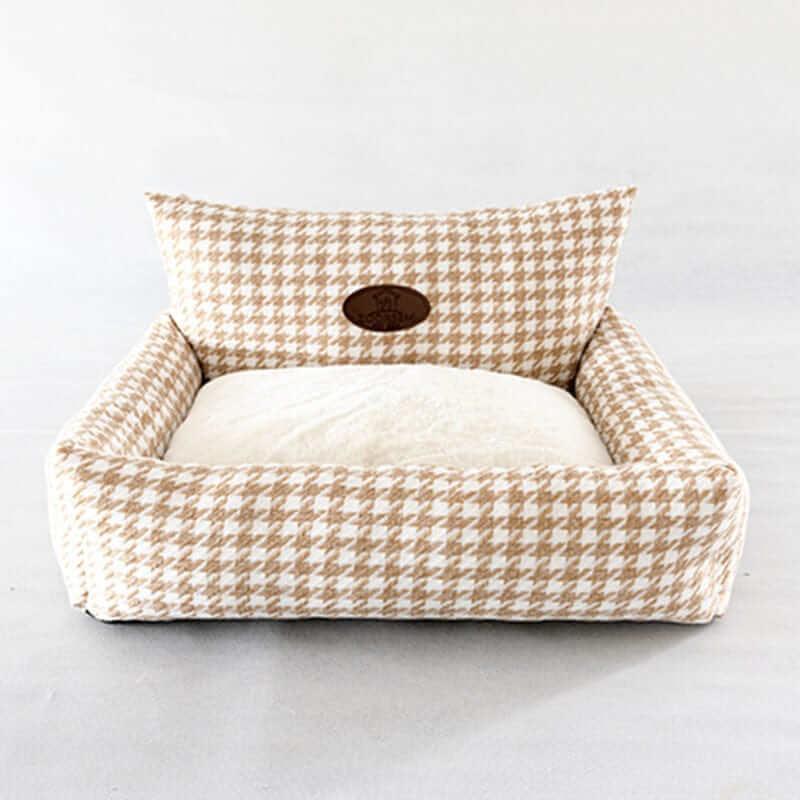 Eco-Friendly Luxury Orthopedic Pet Bed, stylish houndstooth design, ideal for dogs and cats, easy to maintain.