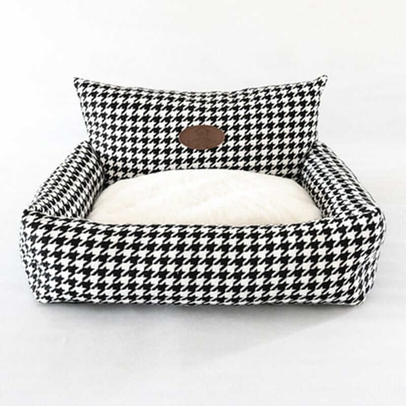 Eco-Friendly Luxury Orthopedic Pet Bed for Dogs & Cats, stylish houndstooth design, comfy support.