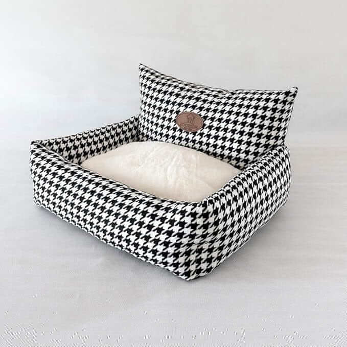 Eco-Friendly Luxury Orthopedic Pet Bed with stylish houndstooth pattern for dogs and cats, eco-friendly materials.