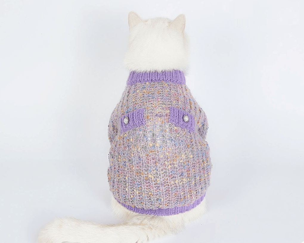 Elegance Knit Dog Sweater on a white cat, showcasing premium knit material and stylish design for Dogs & Cats.