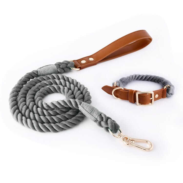 EleganceBound Collar Set - Luxury cotton and leather dog collar and leash with a stylish design for Dogs & Cats.