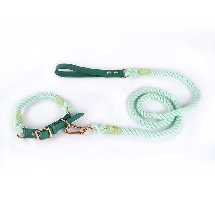 EleganceBound Collar Set, luxurious cotton and leather, stylish dog accessory by Dogs & Cats.