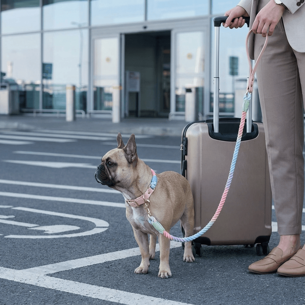 EleganceBound Collar Set for Dogs in cotton and leather, stylish and functional pet accessory for luxury travel.