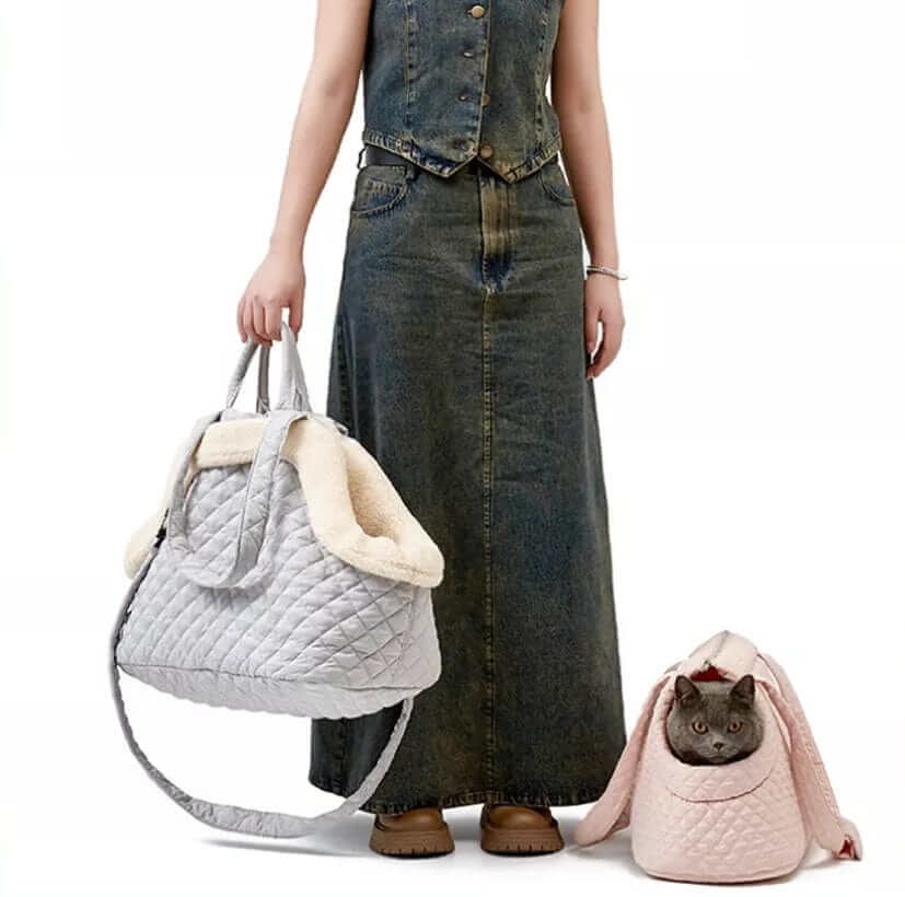 Elegant Quilted Pet Carrier for stylish pet travel, featuring a plush interior for small dogs and cats.