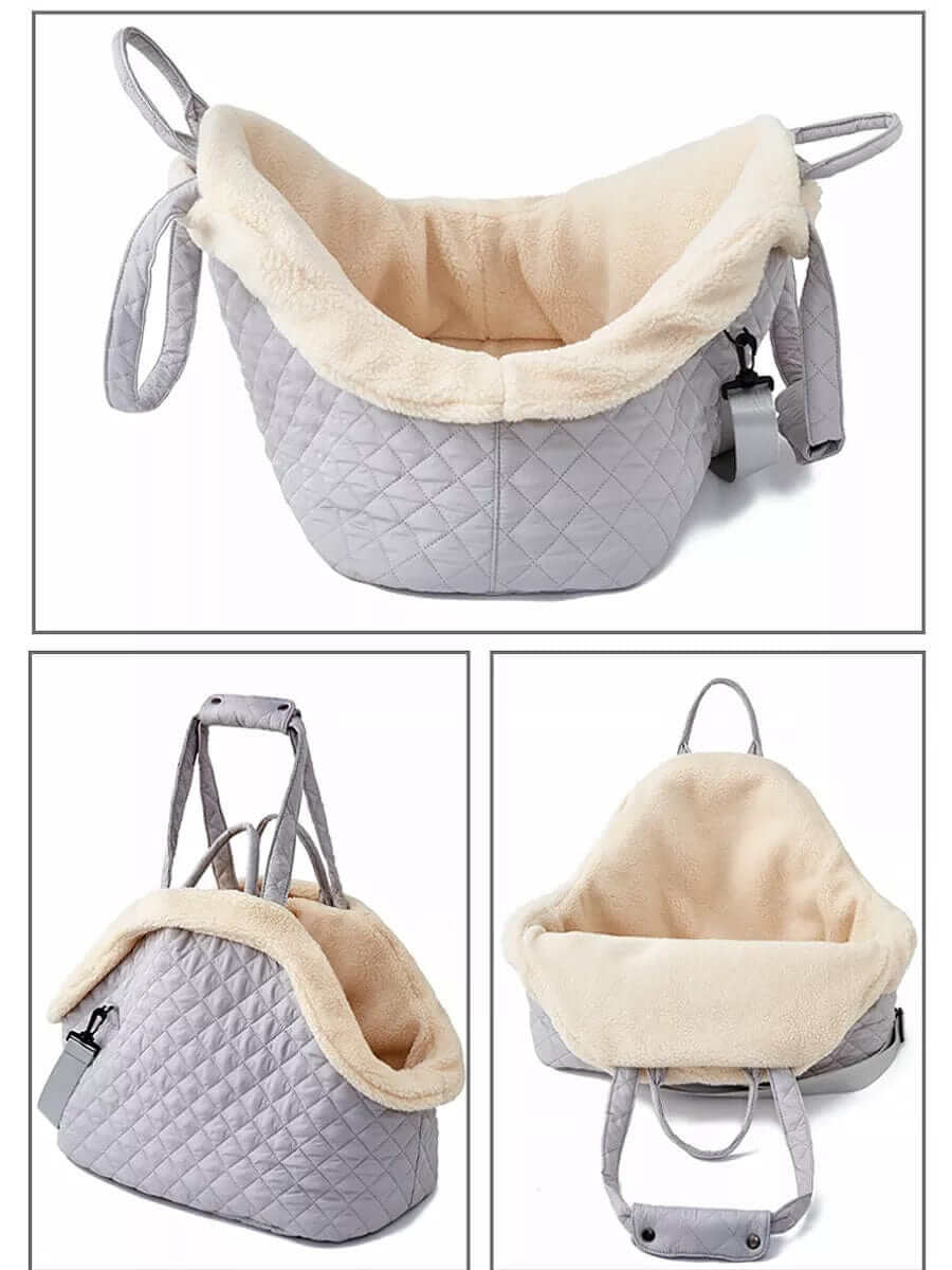 Elegant Quilted Pet Carrier featuring a chic quilted design and plush interior for dogs and cats.