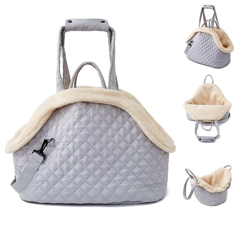 Elegant Quilted Pet Carrier - Stylish pet carrier for dogs and cats with quilted design and plush interior.