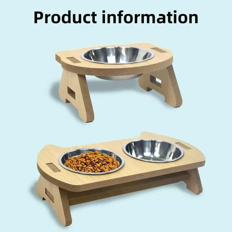 Elevated Cat Bowls on stylish wooden stand designed for comfortable feeding for Cats & Dogs.