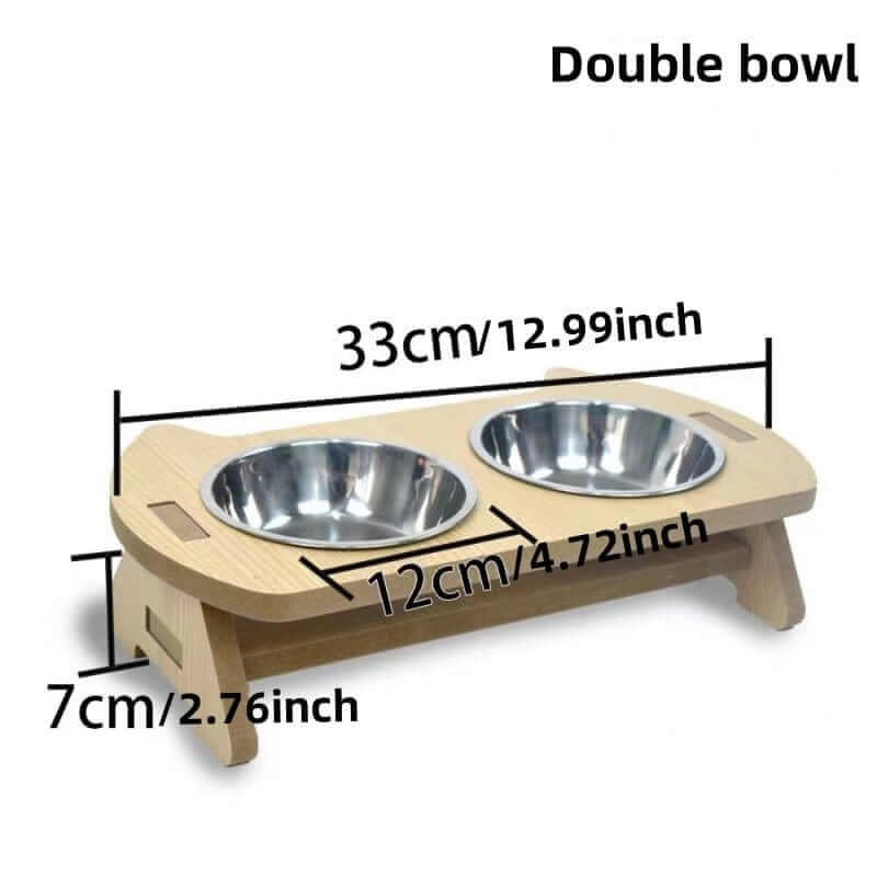 Elevated Cat Bowls - Double bowl design with stylish wooden stand, suitable for dogs & cats, improving pets' comfort at mealtime.