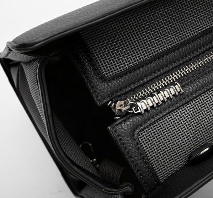 Fashion Forward Pet Carrier interior view with stylish mesh pockets and zipper compartments for dogs and cats.