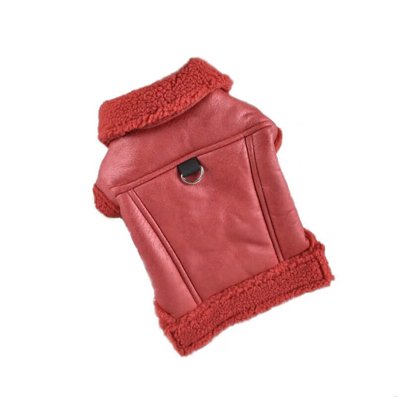 Faux Leather Dog Jacket for Dogs & Cats, stylish faux leather with fleece lining, perfect winter apparel.