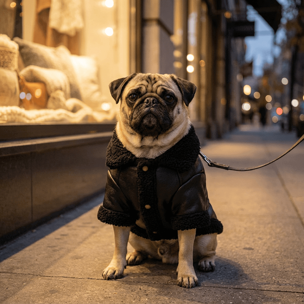 Faux Leather Dog Jacket for Dogs & Cats, featuring cozy fleece lining and stylish faux leather exterior.