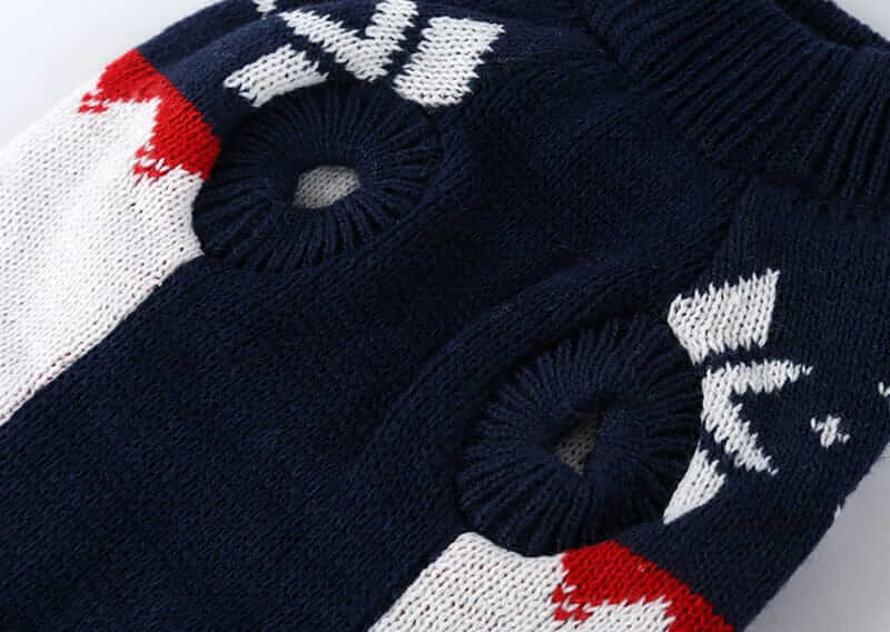 Festive Christmas Dog Sweater featuring classic Christmas patterns, designed for comfort and warmth for dogs.