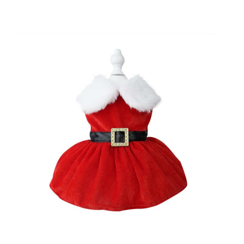 Festive Christmas Princess Dog Dress, small dog dress, red with white fur collar, Dogs & Cats brand.