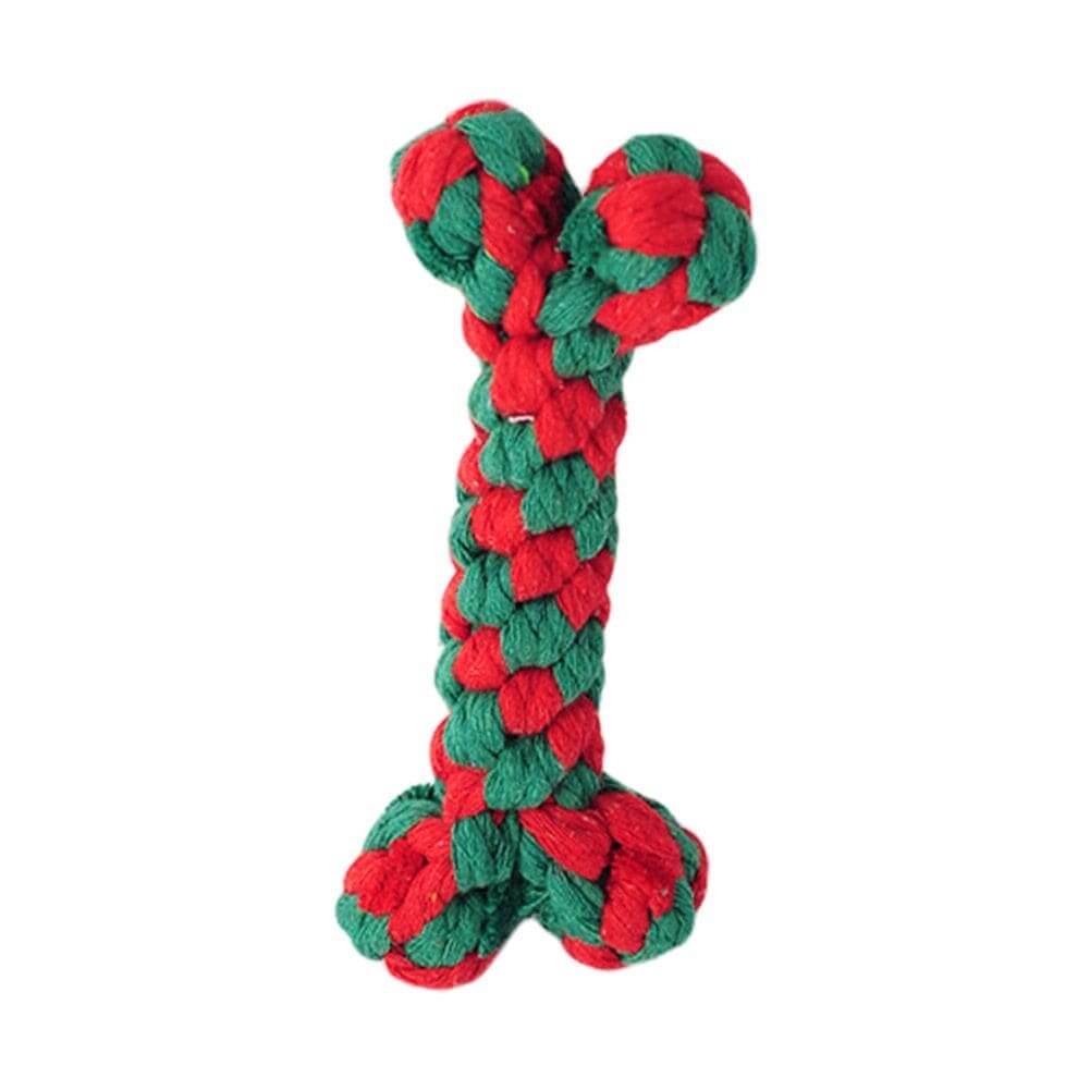 Festive Dog Tooth Cleaning Toys - Holiday bone toy for dogs, promotes dental health, made with durable cotton thread.