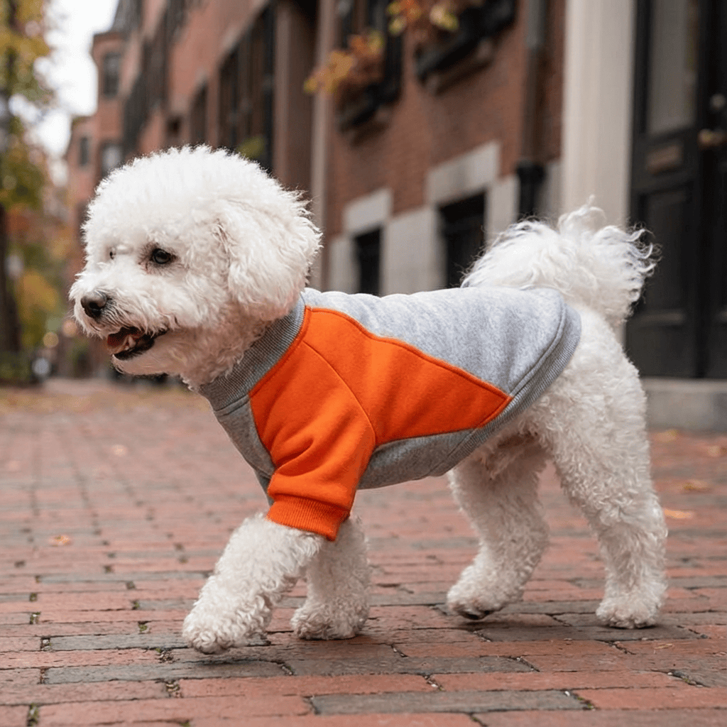 Fleece Soft Contrast Color Sweater for dogs, features polyester material, comfortable fit, perfect for chilly days.