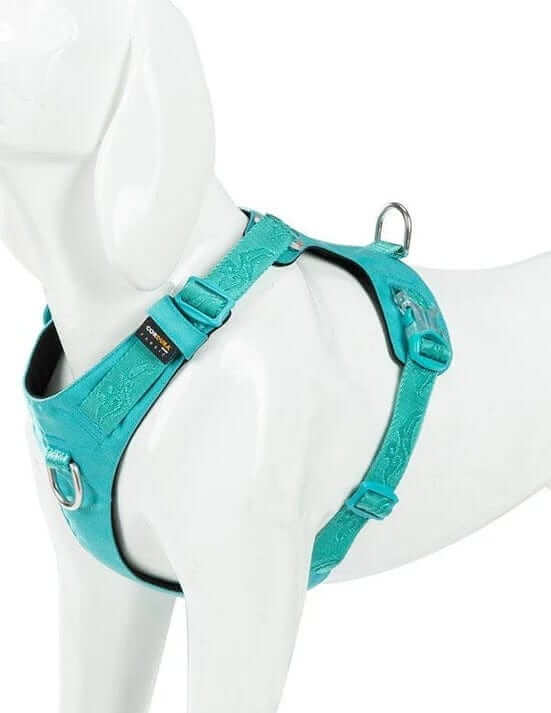 FlexiFit Nylon Dog Harness on a dog, featuring adjustable straps and waterproof material, ideal for medium to large dogs.