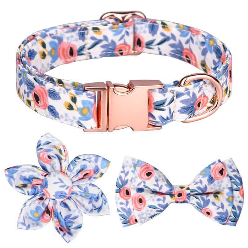 Floral Charm Detachable Dog Collar with floral flower and bow accessories, perfect for stylish pets, Dogs & Cats brand.