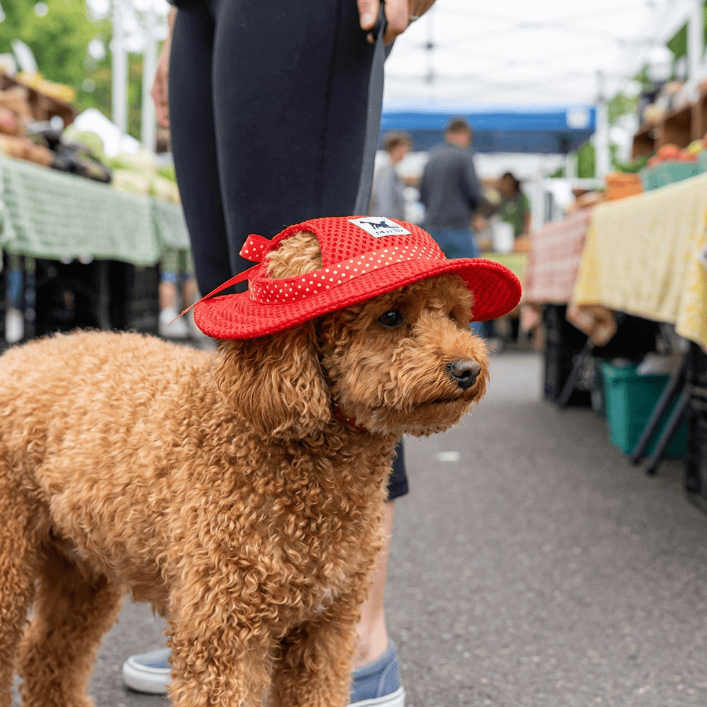 Floral Mesh Breathable Sun Hat for dogs, featuring a snug adjustable fit and breathable mesh for outdoor adventures.