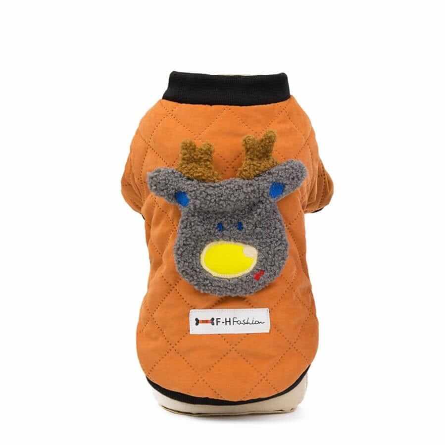 Furry Dog Winter Padded Jacket, stylish jacket with reindeer design, breathable cotton, for Dogs & Cats by F.H.Fashion.