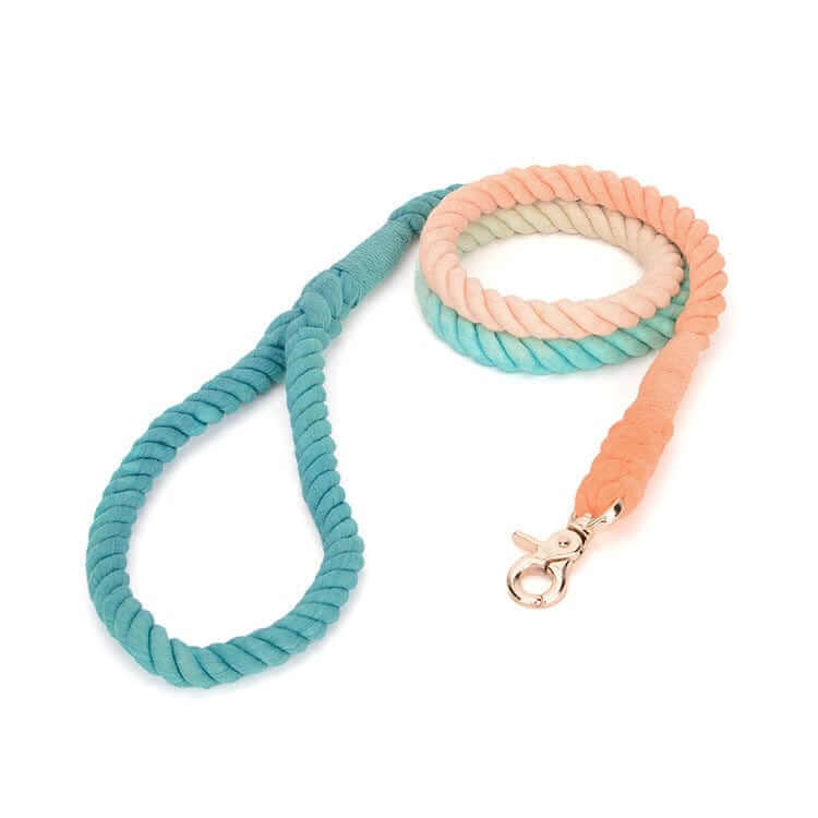 Gradient Hand-Dyed Cotton Dog Leash showcasing vibrant colors and a durable design, ideal for stylish dog walks.