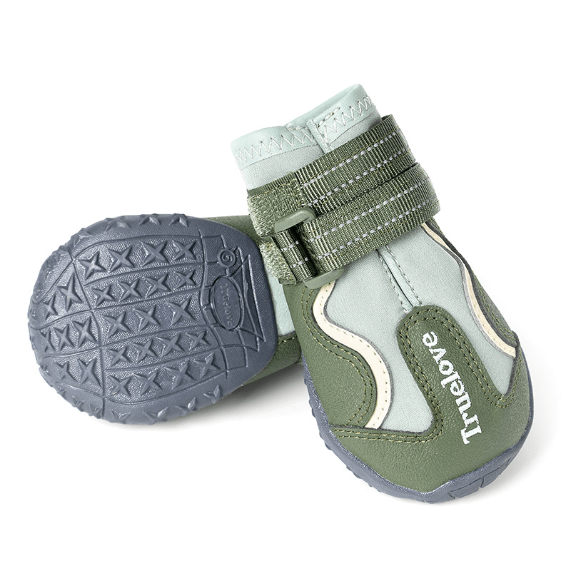 GripGuard Dog Shoes - Non-slip design, durable TPR sole, easy closure, reflective accents for dogs' comfort and safety.