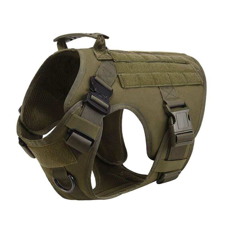 GuardianGear Tactical Dog Harness Vest in olive green, featuring adjustable straps and tactical-grade material for durability.