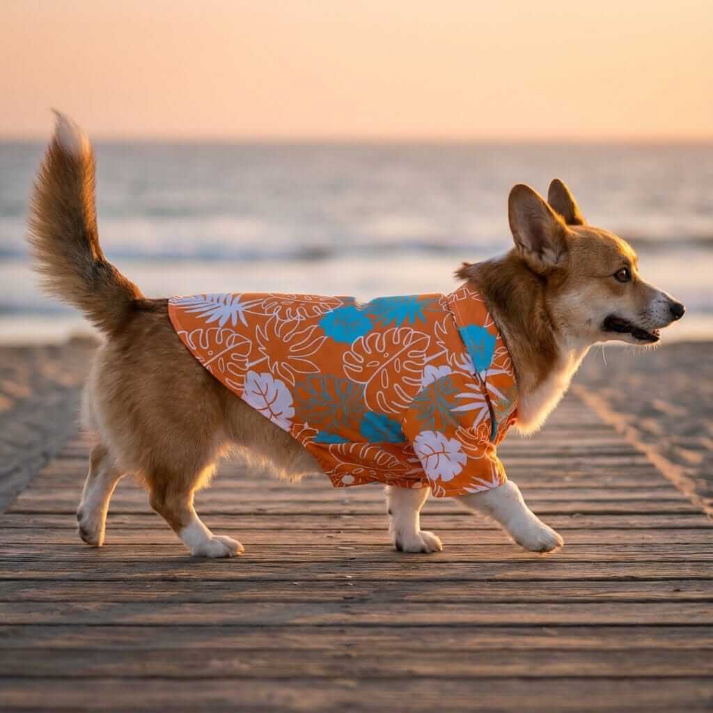 Hawaiian Dog Shirt for Dogs & Cats, lightweight fabric, vibrant tropical design, perfect for summer outings.