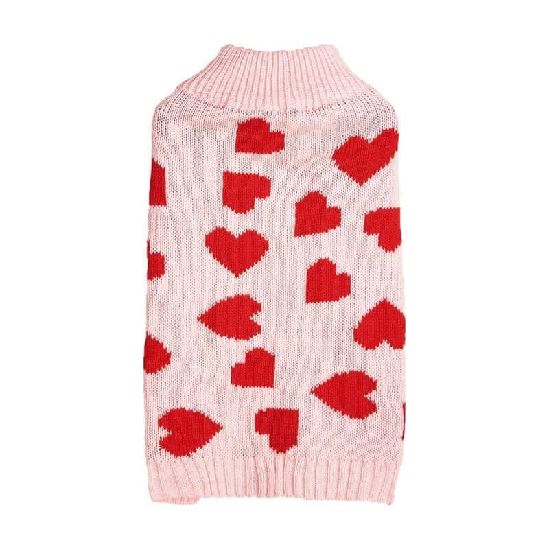 HeartBow Dog Sweater, pink sweater with red hearts, stylish and cozy for small and medium dogs, Dogs & Cats brand