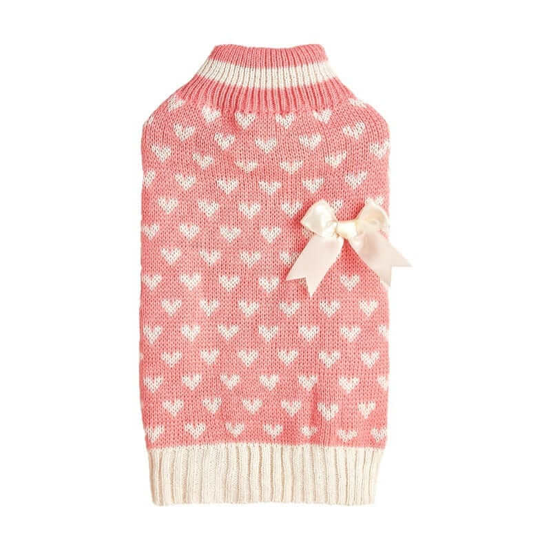 HeartBow Dog Sweater featuring a charming bow and heart pattern for dogs by Dogs & Cats brand.
