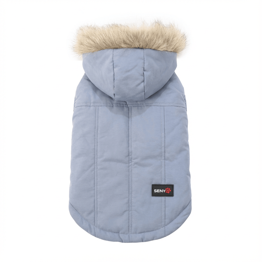 Hooded Dog Winter Coat, puffer design, soft lining, water-resistant, Dogs & Cats, SENY brand.