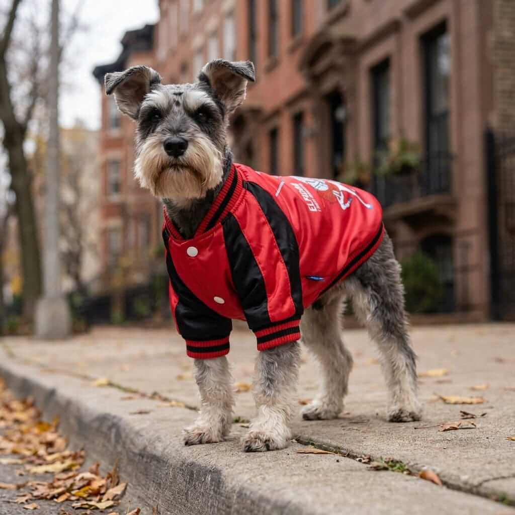 I hate Mondays Basketball Dog Jacket on a stylish dog, featuring breathable, lightweight fabric, perfect for chilly walks.
