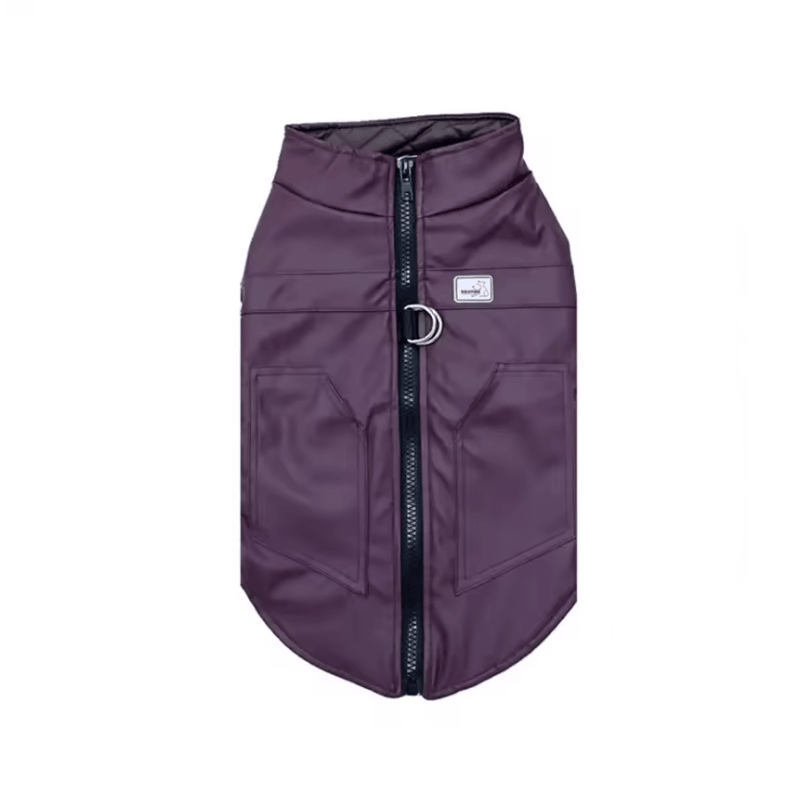 Leather Dog Vest - stylish water-resistant jacket for dogs by Dogs & Cats, featuring lightweight filling and pockets.