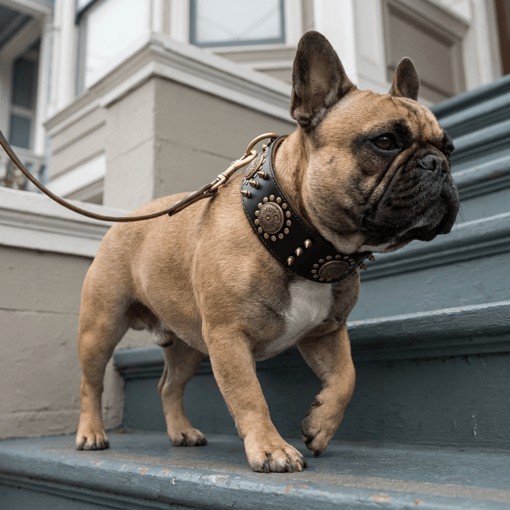 Leather Stud Dog Collar for dogs featuring a stylish design and metal D-ring, perfect for daily wear.