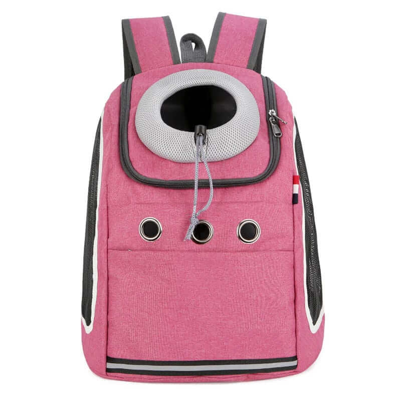 LuxeFold Pet Carrier Bag in pink, breathable carrier for dogs and cats, features pockets and mesh for comfort.