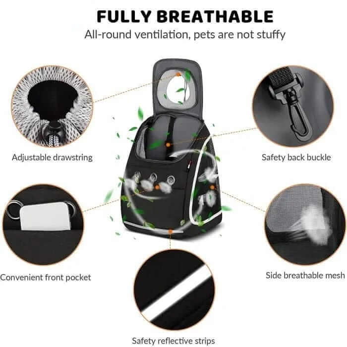 LuxeFold Pet Carrier Bag features adjustable drawstring, breathable mesh, and safety buckle for dogs & cats.