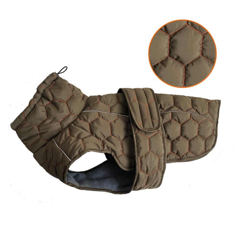 Luxury Greyhound Winter Dog Coat in stylish brown with quilted design, perfect for warmth and comfort for dogs.
