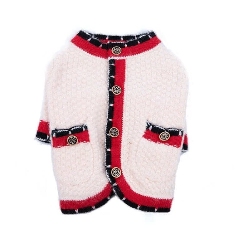 Luxury Knit Dog Cardigan for dogs, featuring a stylish design with pockets and buttons, by Dogs & Cats.