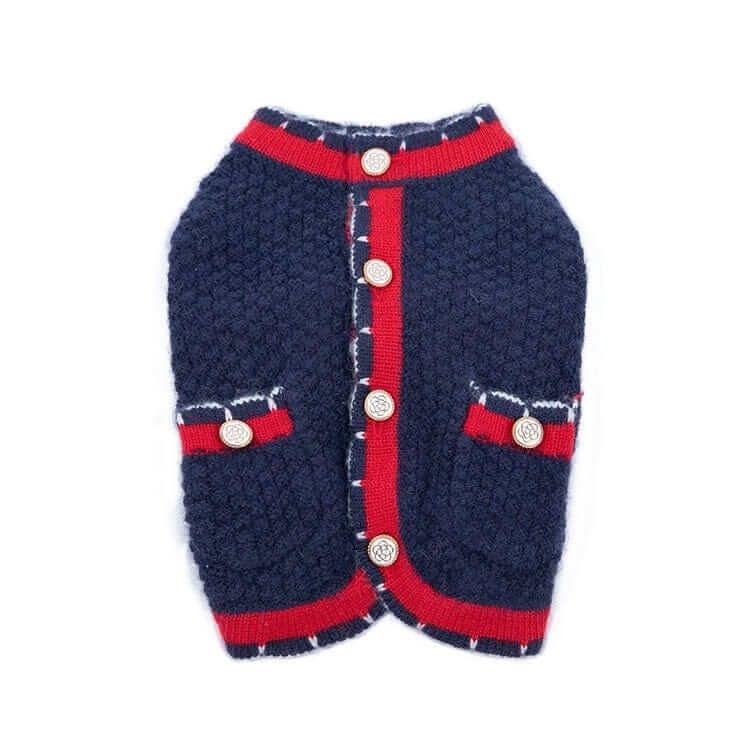 Luxury Knit Dog Cardigan, refined knitwear for dogs featuring buttons and pockets, by Dogs & Cats.